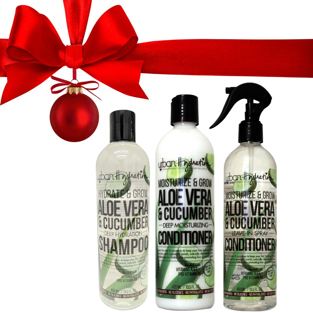 Load image into Gallery viewer, Hydrate &amp;amp; Grow Aloe Vera &amp;amp; Cucumber Haircare 3pc Set Holiday