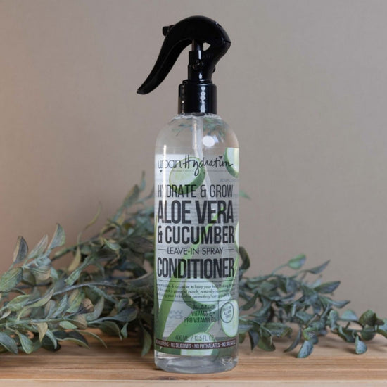 Load image into Gallery viewer, Hydrate &amp;amp; Grow Aloe Vera &amp;amp; Cucumber Leave-in Spray Conditioner Lifestyle